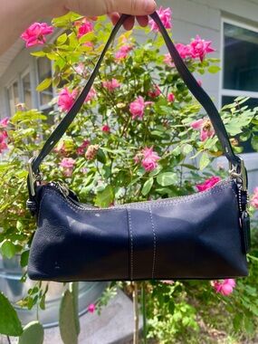 Coach #7461 Black Leather east west Baguette  Shoulder Bag
